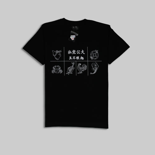 Black t-shirt with Hong Hong gambling game graphics